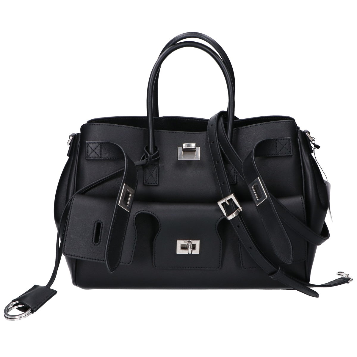 BALENCIAGA バレンシアガ 812545 ブラック×シルバー ナチュラルスムースカーフ BEL AIR CARRY ALL S/ベルエアー キャリーオールバッグ スモール ショルダーバッグ