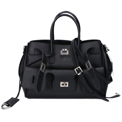 BALENCIAGA バレンシアガ 812545 ブラック×シルバー ナチュラルスムースカーフ BEL AIR CARRY ALL S/ベルエアー キャリーオールバッグ スモール ショルダーバッグ