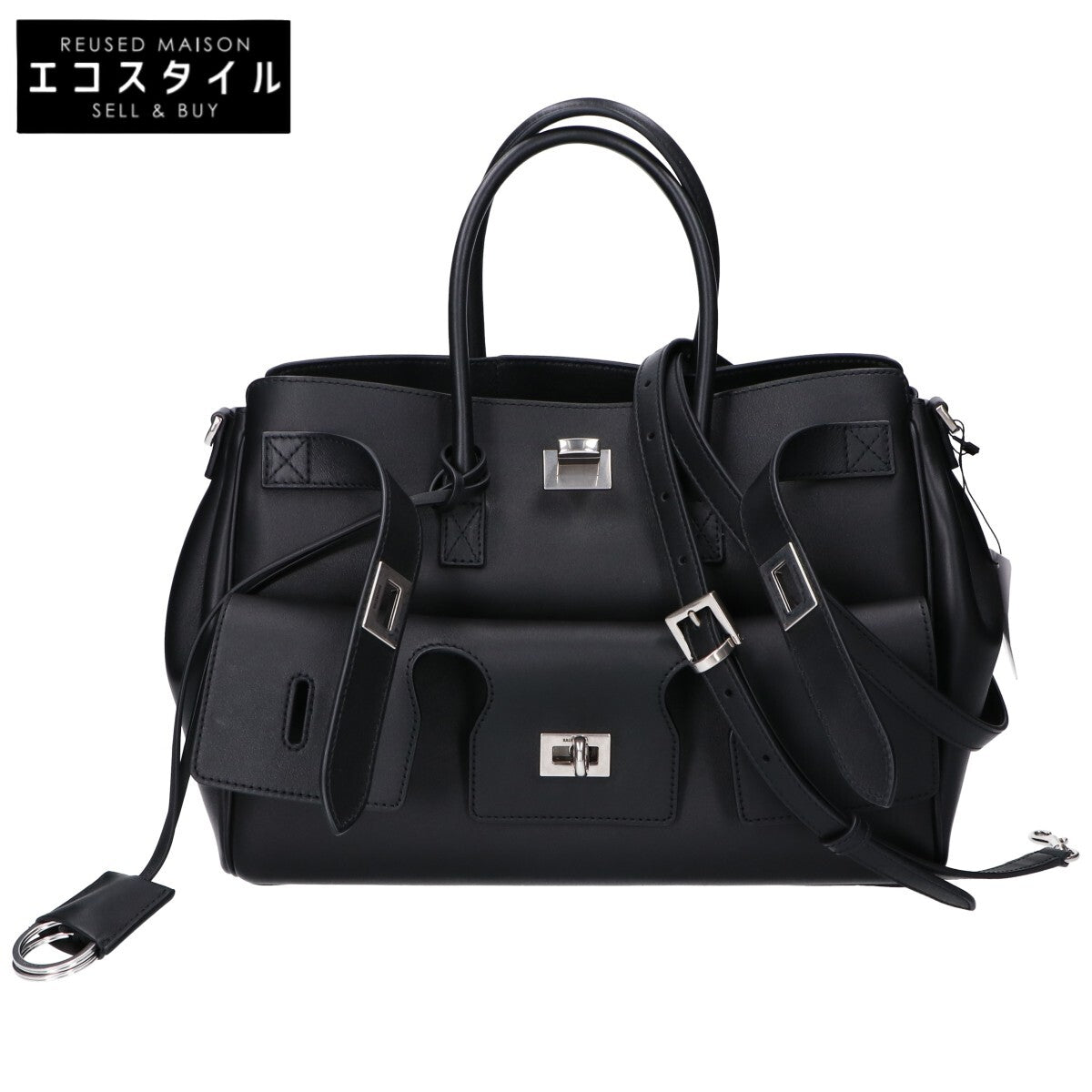 BALENCIAGA バレンシアガ 812545 ブラック×シルバー ナチュラルスムースカーフ BEL AIR CARRY ALL S/ベルエアー キャリーオールバッグ スモール ショルダーバッグ