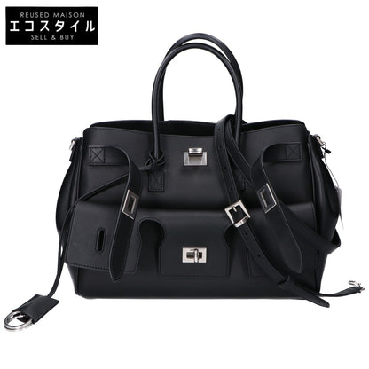 BALENCIAGA バレンシアガ 812545 ブラック×シルバー ナチュラルスムースカーフ BEL AIR CARRY ALL S/ベルエアー キャリーオールバッグ スモール ショルダーバッグ