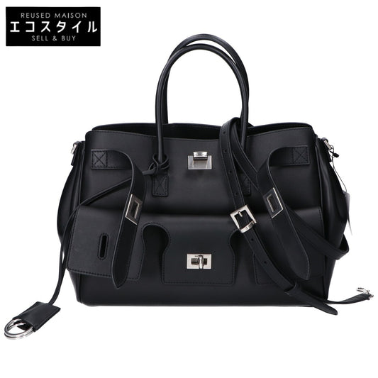 BALENCIAGA バレンシアガ 812545 ブラック×シルバー ナチュラルスムースカーフ BEL AIR CARRY ALL S/ベルエアー キャリーオールバッグ スモール ショルダーバッグ