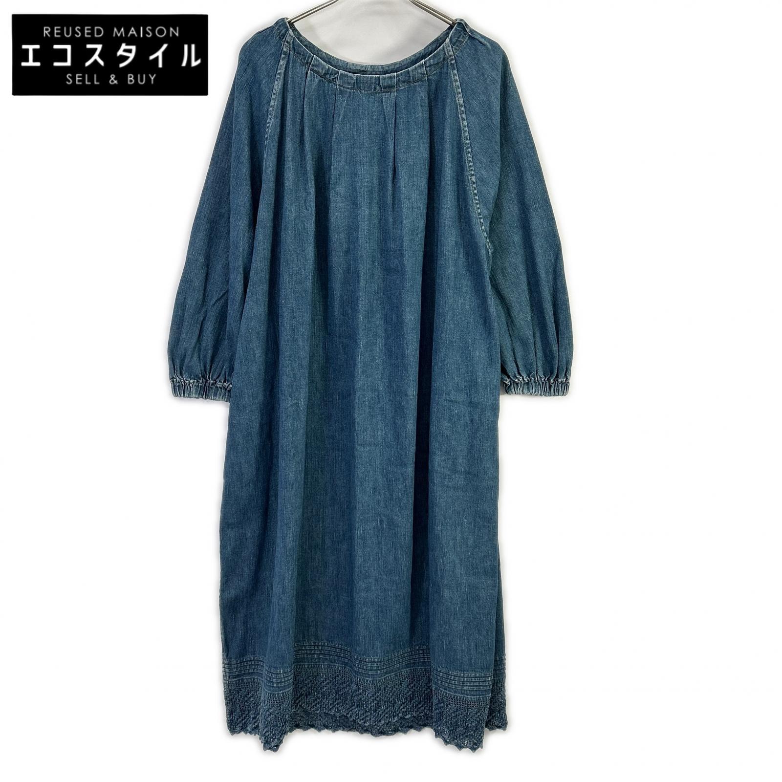 45R フォーティファイブ アール 70350042 ライトインディゴ 小麦デニムのタックレースドレス ワンピース