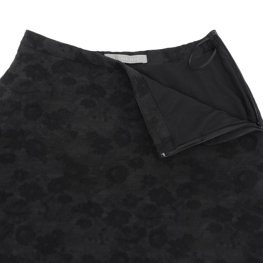 theory luxe セオリーリュクス 美品 フラワージャガード フレアロングスカート レディース 黒 ブラック S34 03-5407315 25AW スカート