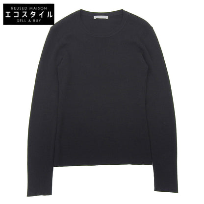 theory luxe セオリーリュクス ウール混 クルーネック リブニットソー トップス レディース 黒 ブラック S32 03-5401792 25AW トップス