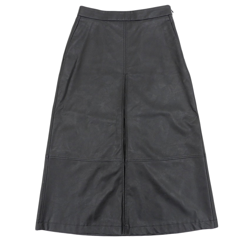 theory luxe セオリーリュクス 美品 フェイクレザー フロントタックロングフレアスカート レディース 黒 ブラック S32 03-5107315 25SS スカート