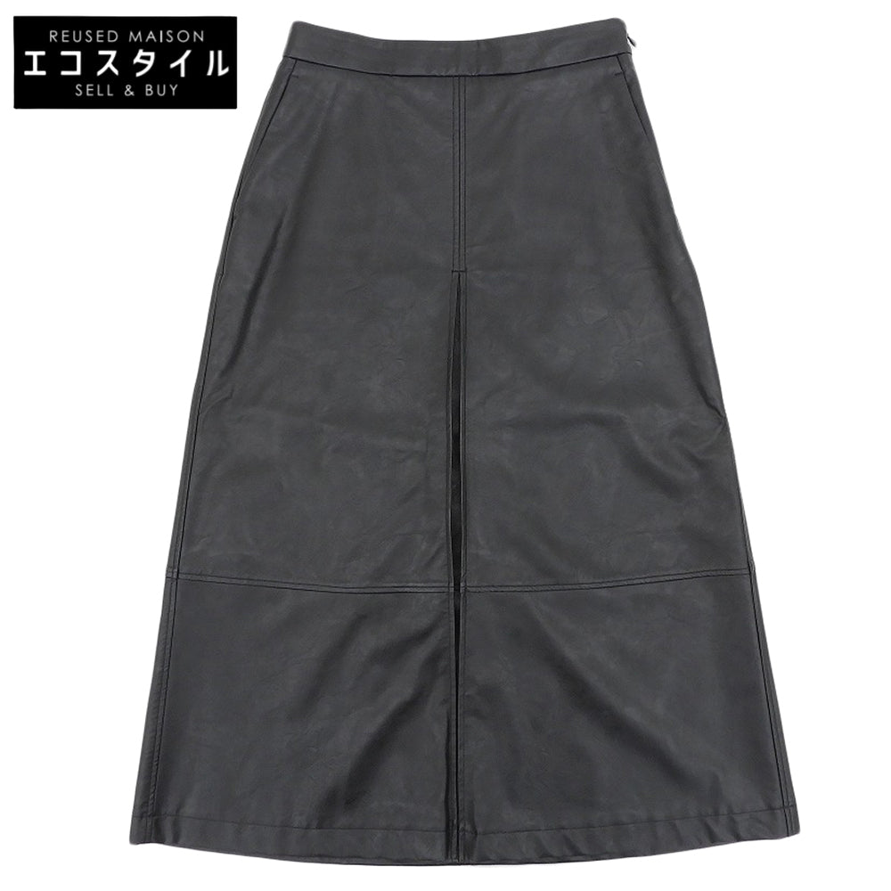 theory luxe セオリーリュクス 美品 フェイクレザー フロントタックロングフレアスカート レディース 黒 ブラック S32 03-5107315 25SS スカート