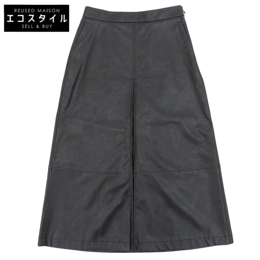 theory luxe セオリーリュクス 美品 フェイクレザー フロントタックロングフレアスカート レディース 黒 ブラック S32 03-5107315 25SS スカート