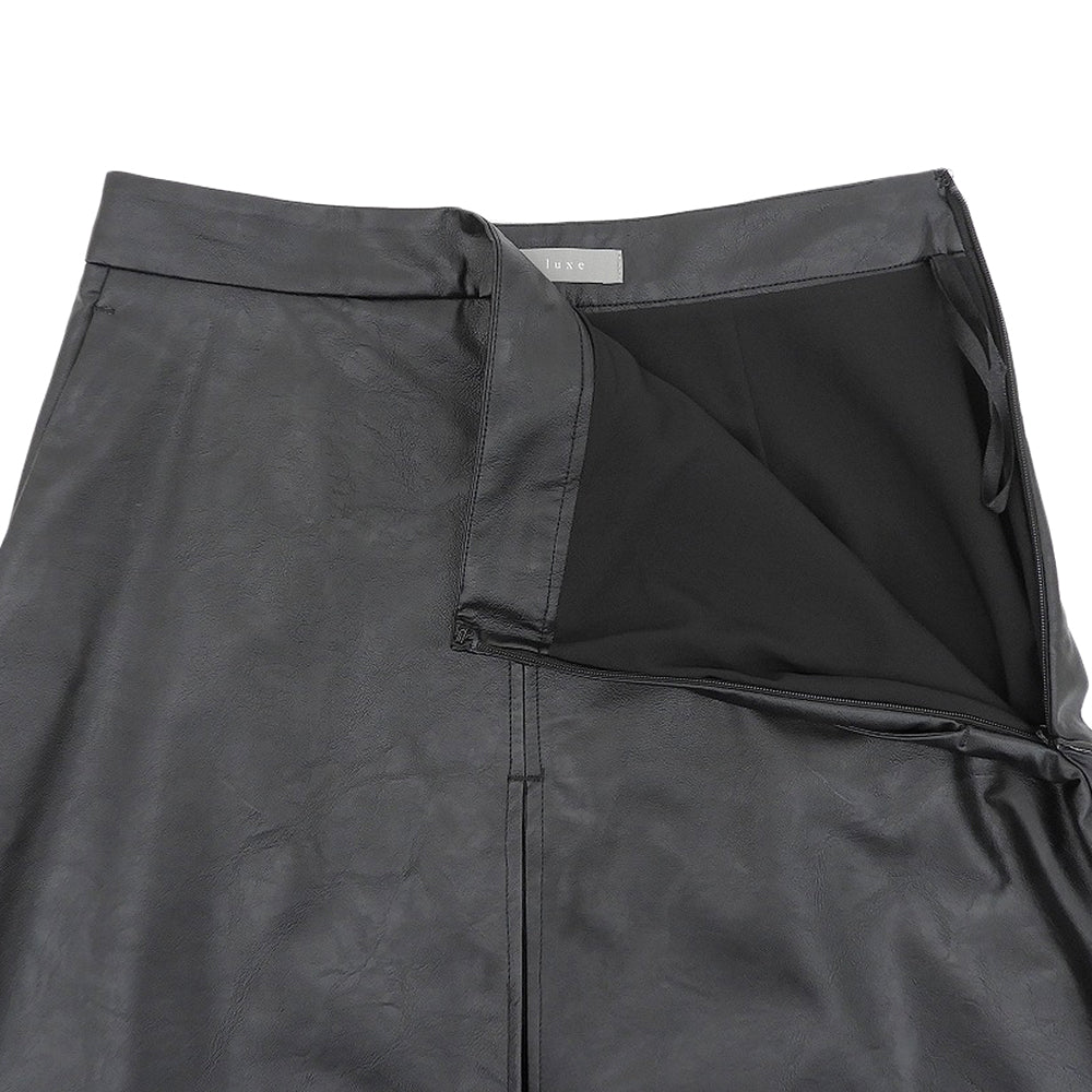 theory luxe セオリーリュクス 美品 フェイクレザー フロントタックロングフレアスカート レディース 黒 ブラック S32 03-5107315 25SS スカート
