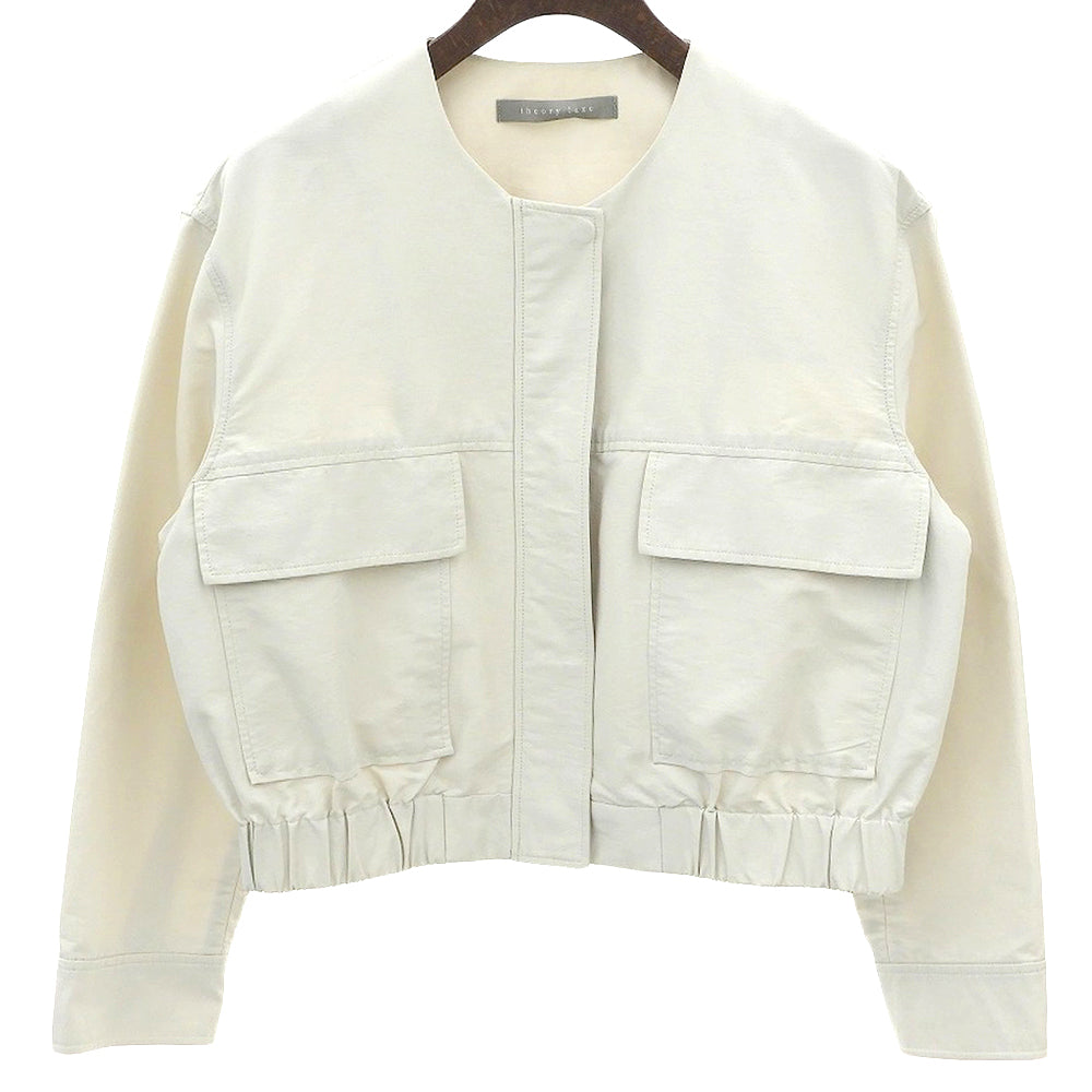 theory luxe セオリーリュクス 美品 コットン×ナイロン ノーカラークロップドジャケット レディース ベージュ S32 03-4104103 24SS ジャケット