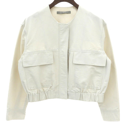 theory luxe セオリーリュクス 美品 コットン×ナイロン ノーカラークロップドジャケット レディース ベージュ S32 03-4104103 24SS ジャケット