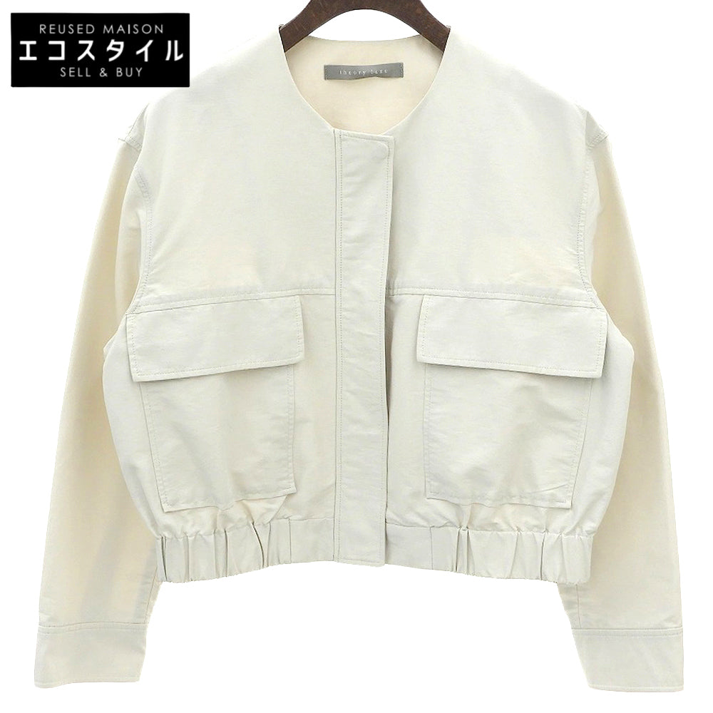 theory luxe セオリーリュクス 美品 コットン×ナイロン ノーカラークロップドジャケット レディース ベージュ S32 03-4104103 24SS ジャケット