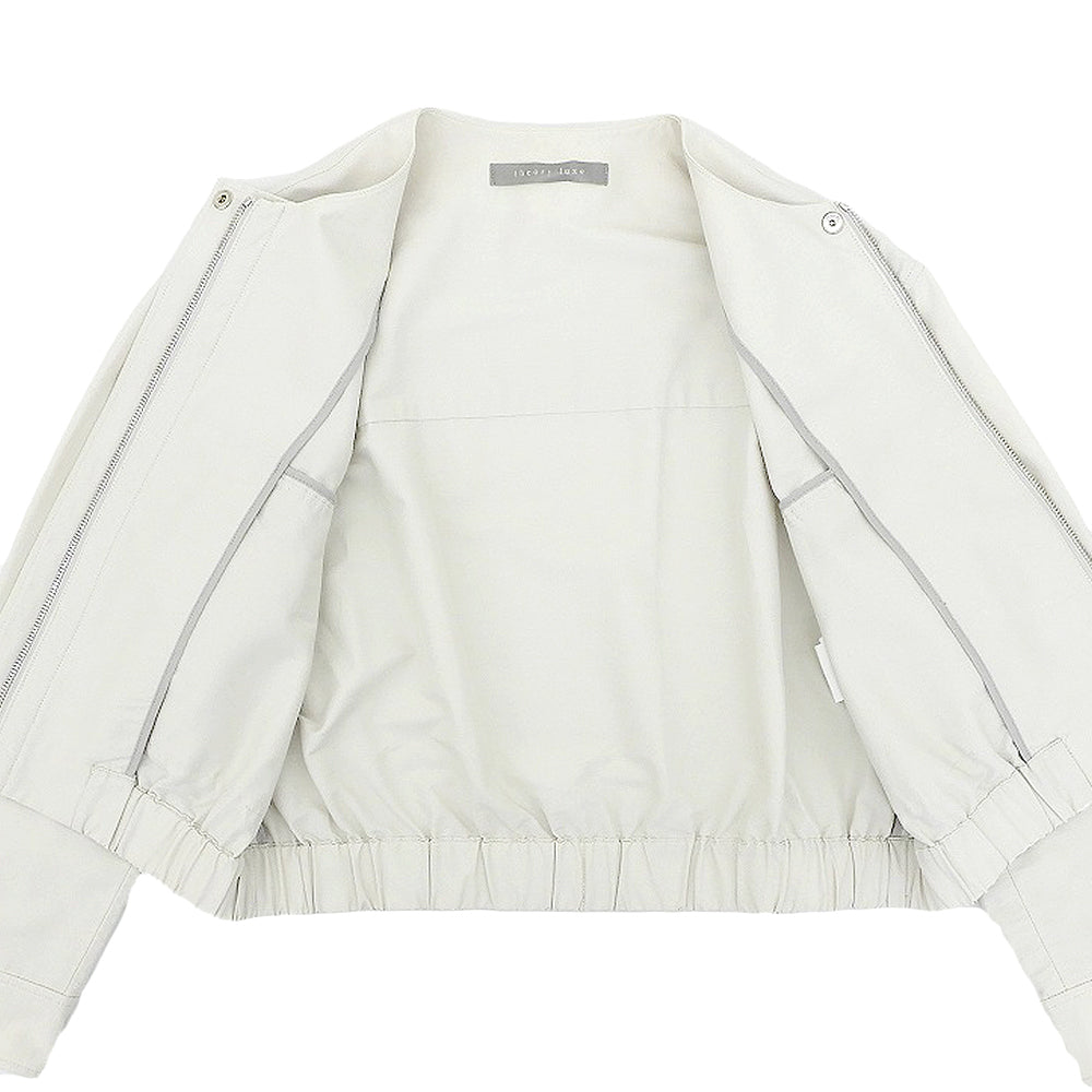 theory luxe セオリーリュクス 美品 コットン×ナイロン ノーカラークロップドジャケット レディース ベージュ S32 03-4104103 24SS ジャケット