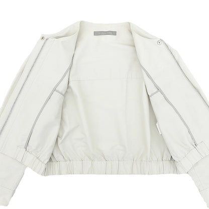 theory luxe セオリーリュクス 美品 コットン×ナイロン ノーカラークロップドジャケット レディース ベージュ S32 03-4104103 24SS ジャケット