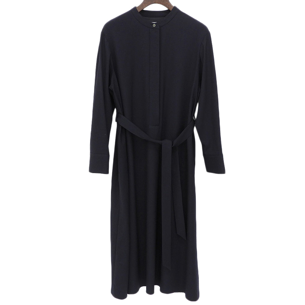 theory luxe セオリーリュクス 美品 ウール混 ハーフボタン ベルテッド ロングスリーブ ワンピース レディース ネイビー 32 03-3305519 ワンピース