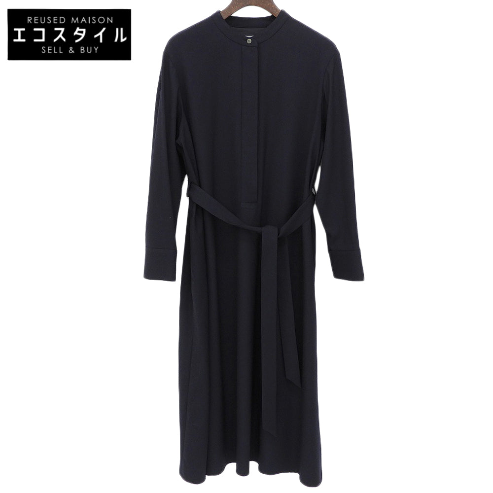 theory luxe セオリーリュクス 美品 ウール混 ハーフボタン ベルテッド ロングスリーブ ワンピース レディース ネイビー 32 03-3305519 ワンピース