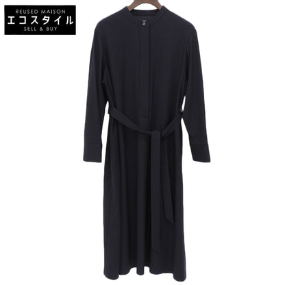 theory luxe セオリーリュクス 美品 ウール混 ハーフボタン ベルテッド ロングスリーブ ワンピース レディース ネイビー 32 03-3305519 ワンピース