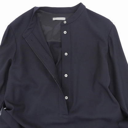theory luxe セオリーリュクス 美品 ウール混 ハーフボタン ベルテッド ロングスリーブ ワンピース レディース ネイビー 32 03-3305519 ワンピース