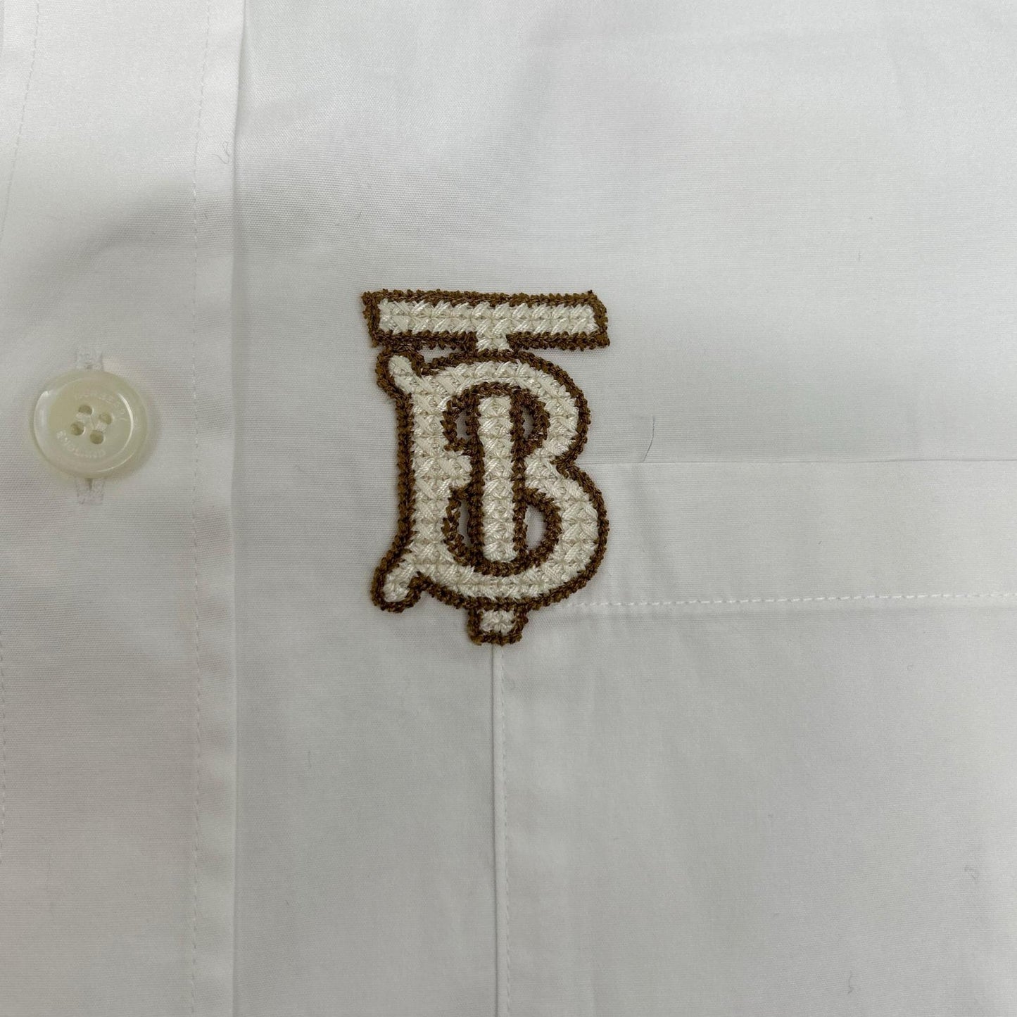 BURBERRY バーバリー 8036763 ホワイト コットン混 TBモノグラム刺繍 ボタンダウンロングスリーブシャツ トップス