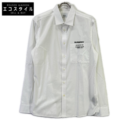 BURBERRY バーバリー 8050263 ホワイト コットン混 ホースフェリーラバープリント メタルカフスボタン ロングスリーブシャツ トップス