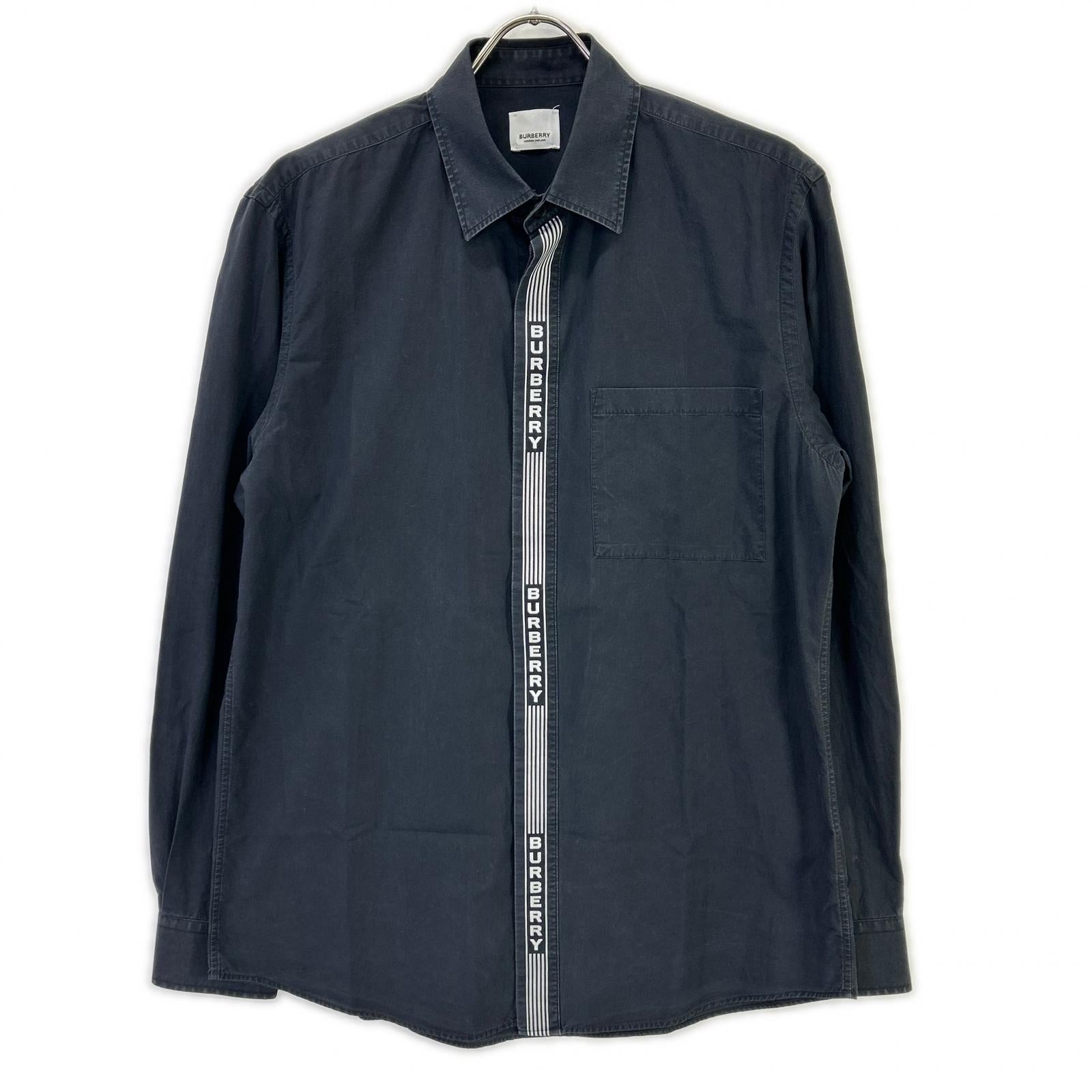 BURBERRY バーバリー 8036118 ブラック コットン ストライプロゴラインデザイン ロングスリーブボタンシャツ トップス