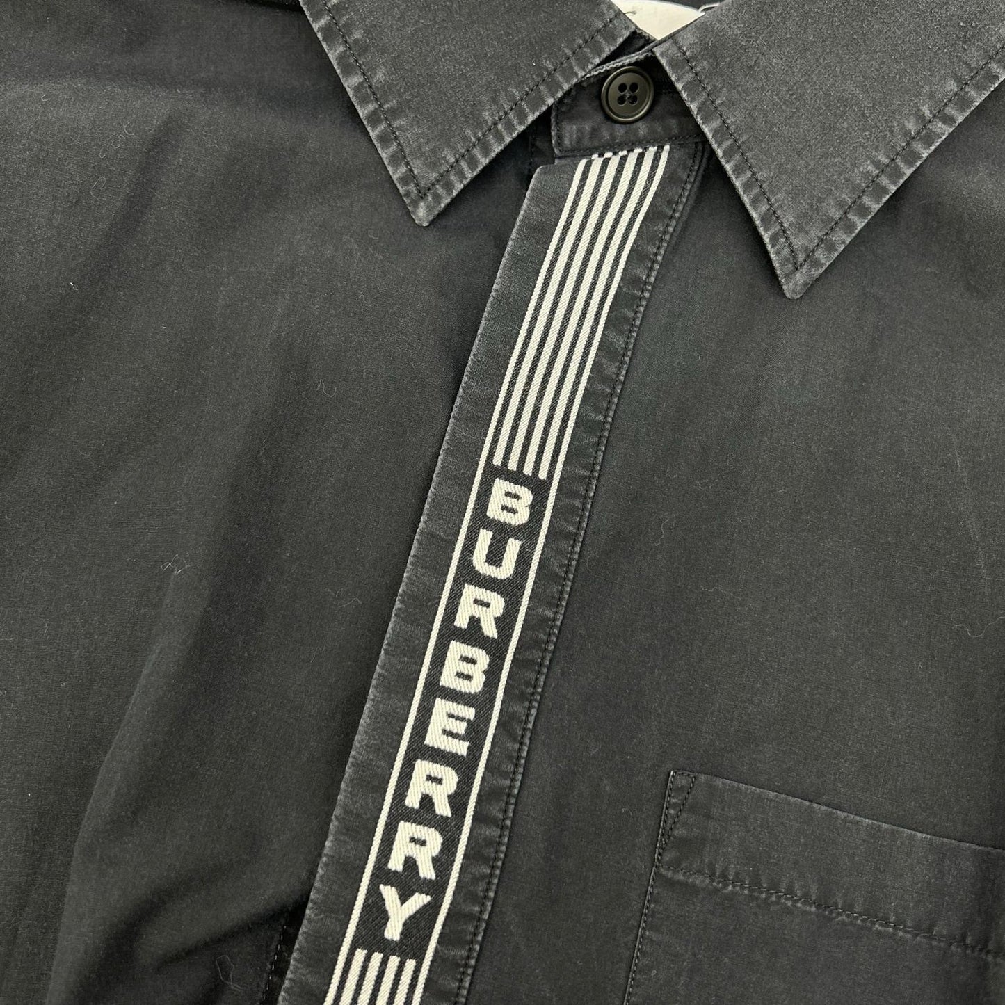 BURBERRY バーバリー 8036118 ブラック コットン ストライプロゴラインデザイン ロングスリーブボタンシャツ トップス