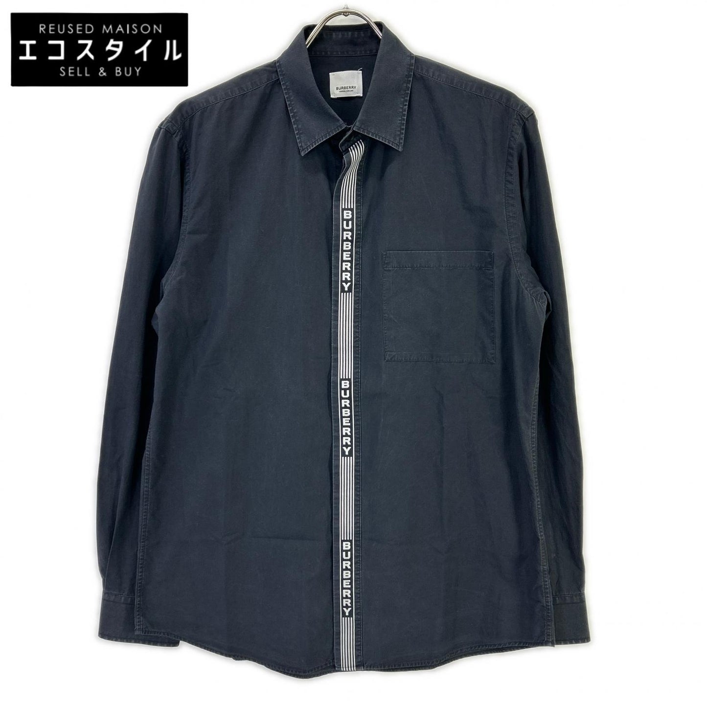 BURBERRY バーバリー 8036118 ブラック コットン ストライプロゴラインデザイン ロングスリーブボタンシャツ トップス