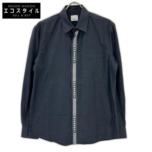 BURBERRY バーバリー 8036118 ブラック コットン ストライプロゴラインデザイン ロングスリーブボタンシャツ トップス
