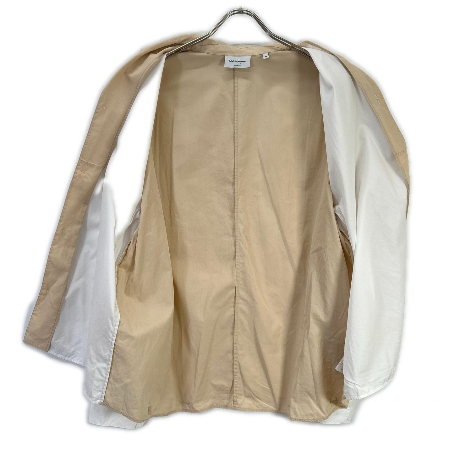 SalvatoreFerragamo サルバトーレフェラガモ 0728072 ホワイト×ベージュ バイカラー コットン オープンカラーロングスリーブシャツ トップス