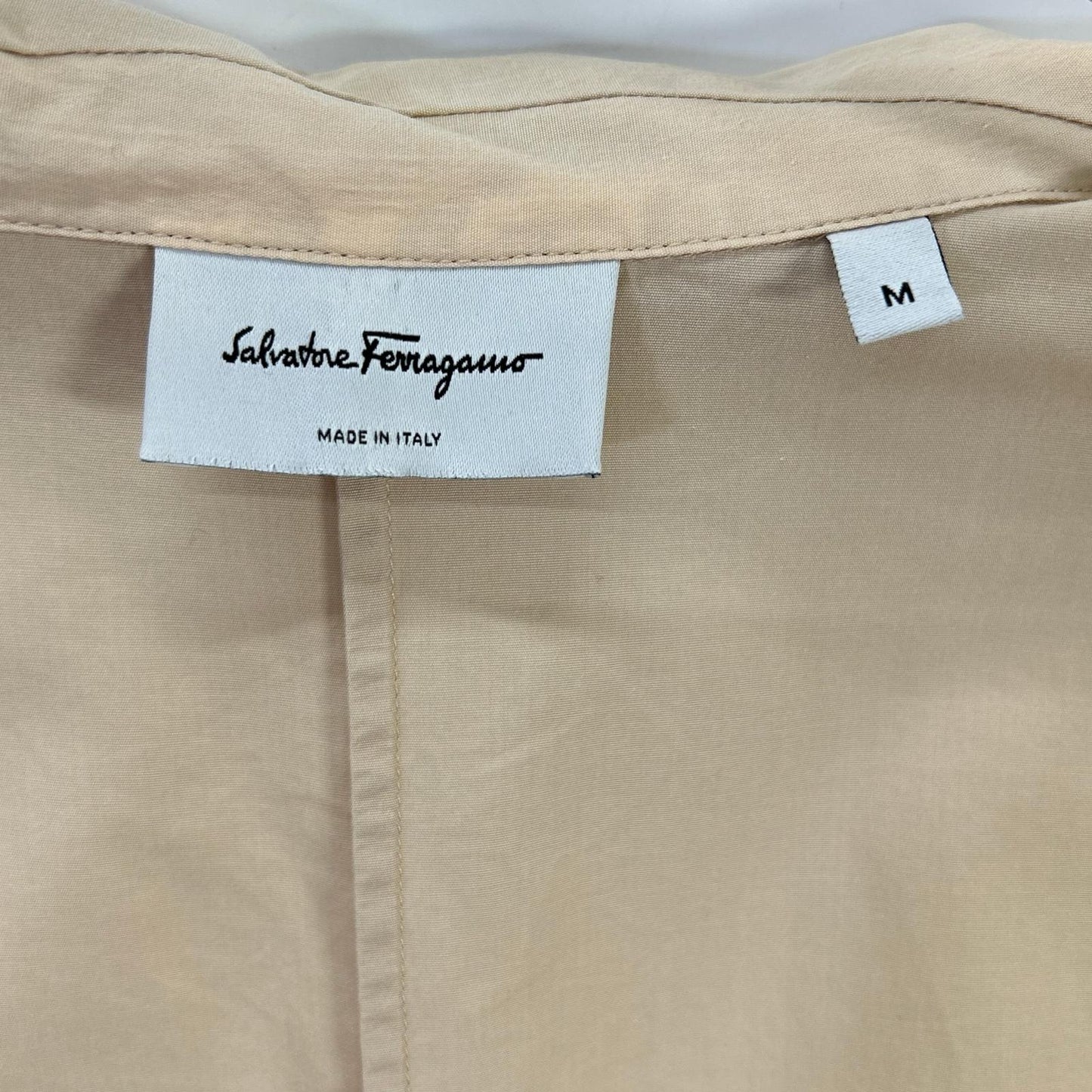SalvatoreFerragamo サルバトーレフェラガモ 0728072 ホワイト×ベージュ バイカラー コットン オープンカラーロングスリーブシャツ トップス