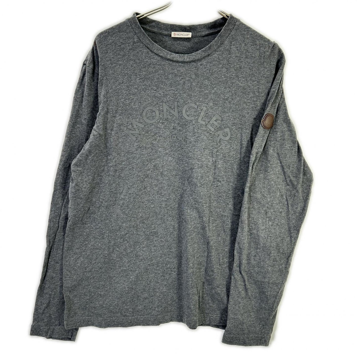MONCLER モンクレール 24年製 グレー LS TSHIRT レザ-パッチ ロゴプリント長袖カットソー トップス