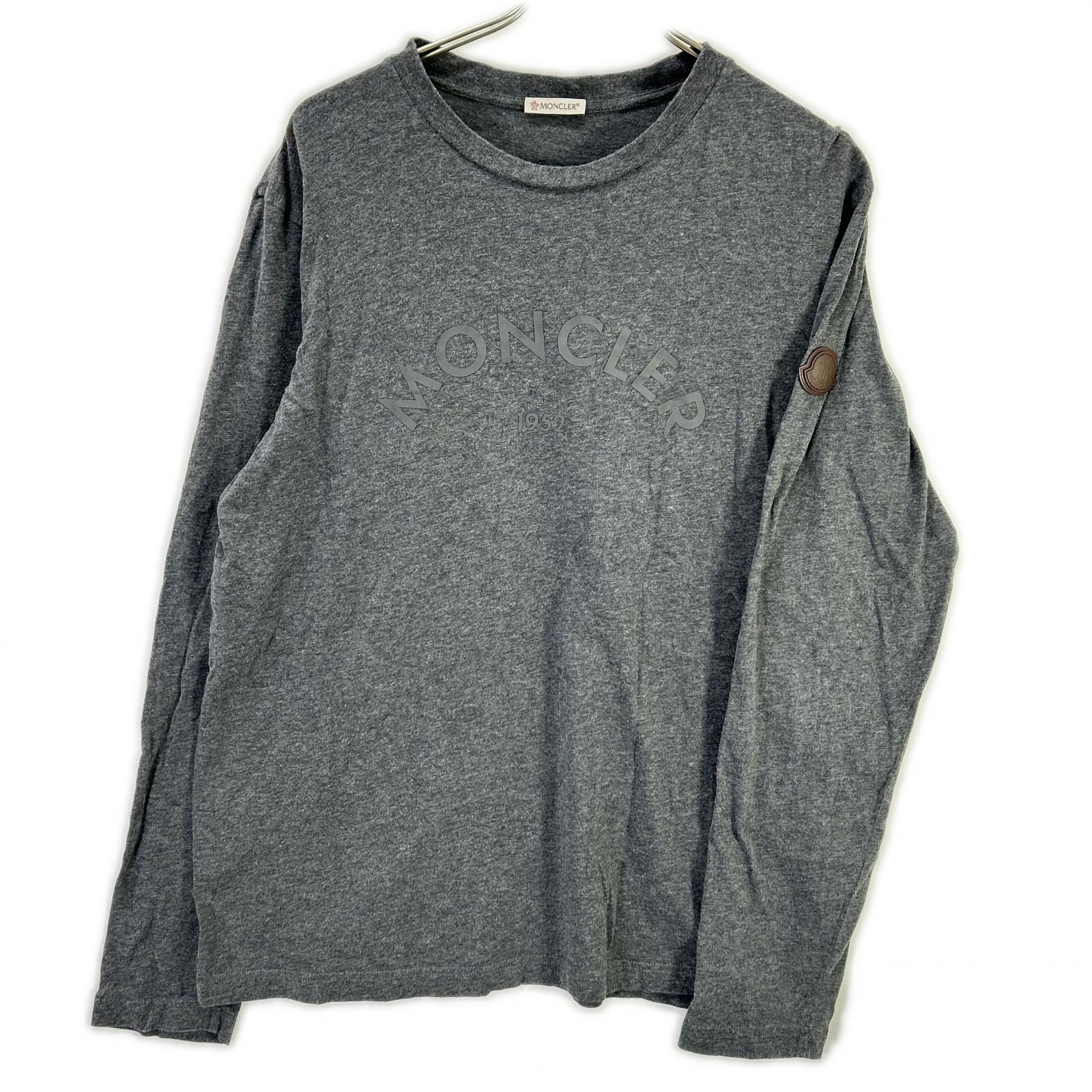 MONCLER モンクレール 24年製 グレー LS TSHIRT レザ-パッチ ロゴプリント長袖カットソー トップス