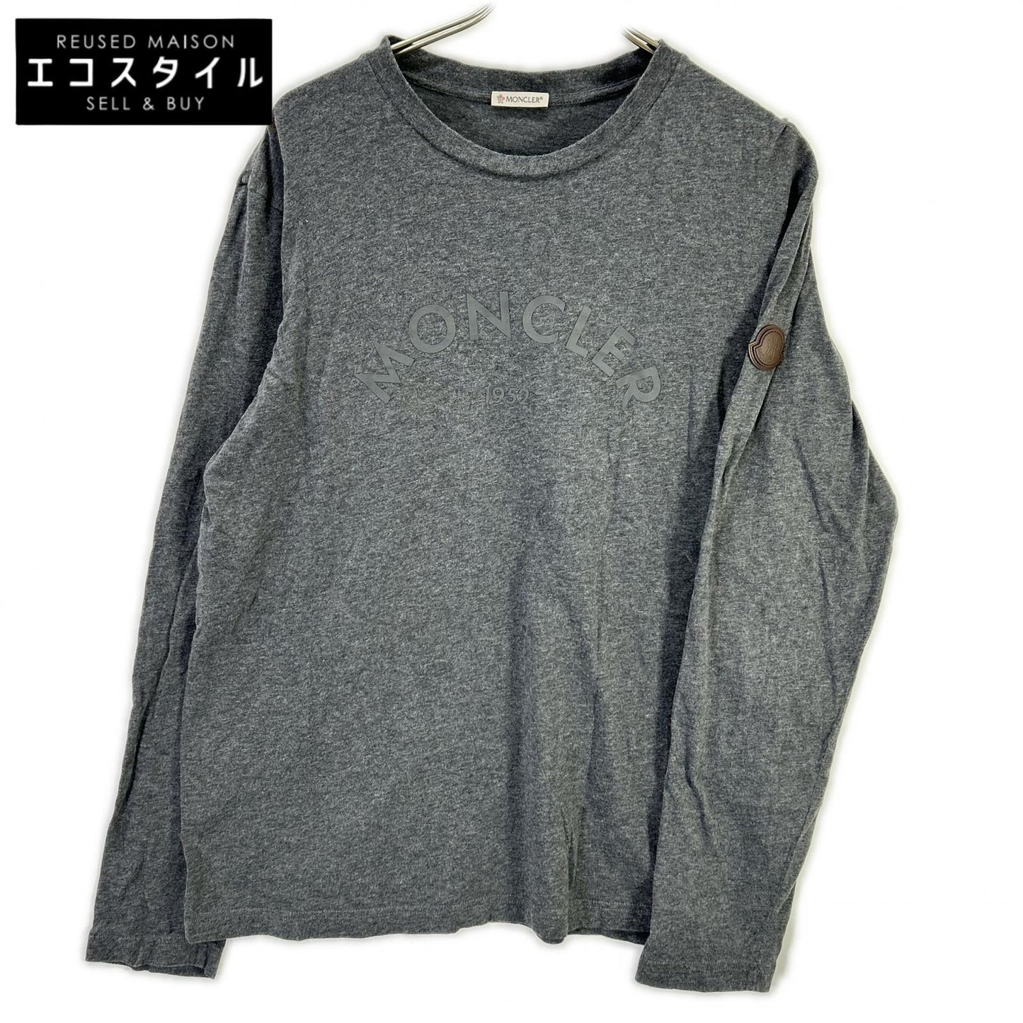 MONCLER モンクレール 24年製 グレー LS TSHIRT レザ-パッチ ロゴプリント長袖カットソー トップス