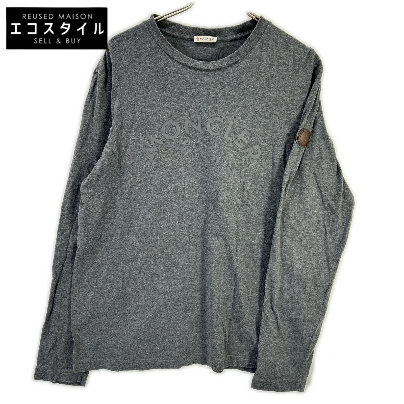 MONCLER モンクレール 24年製 グレー LS TSHIRT レザ-パッチ ロゴプリント長袖カットソー トップス