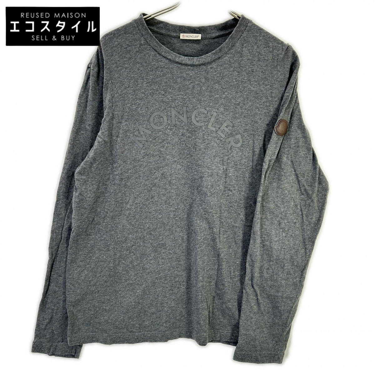 MONCLER モンクレール 24年製 グレー LS TSHIRT レザ-パッチ ロゴプリント長袖カットソー トップス
