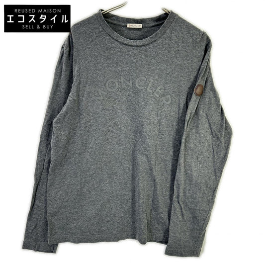 MONCLER モンクレール 24年製 グレー LS TSHIRT レザ-パッチ ロゴプリント長袖カットソー トップス