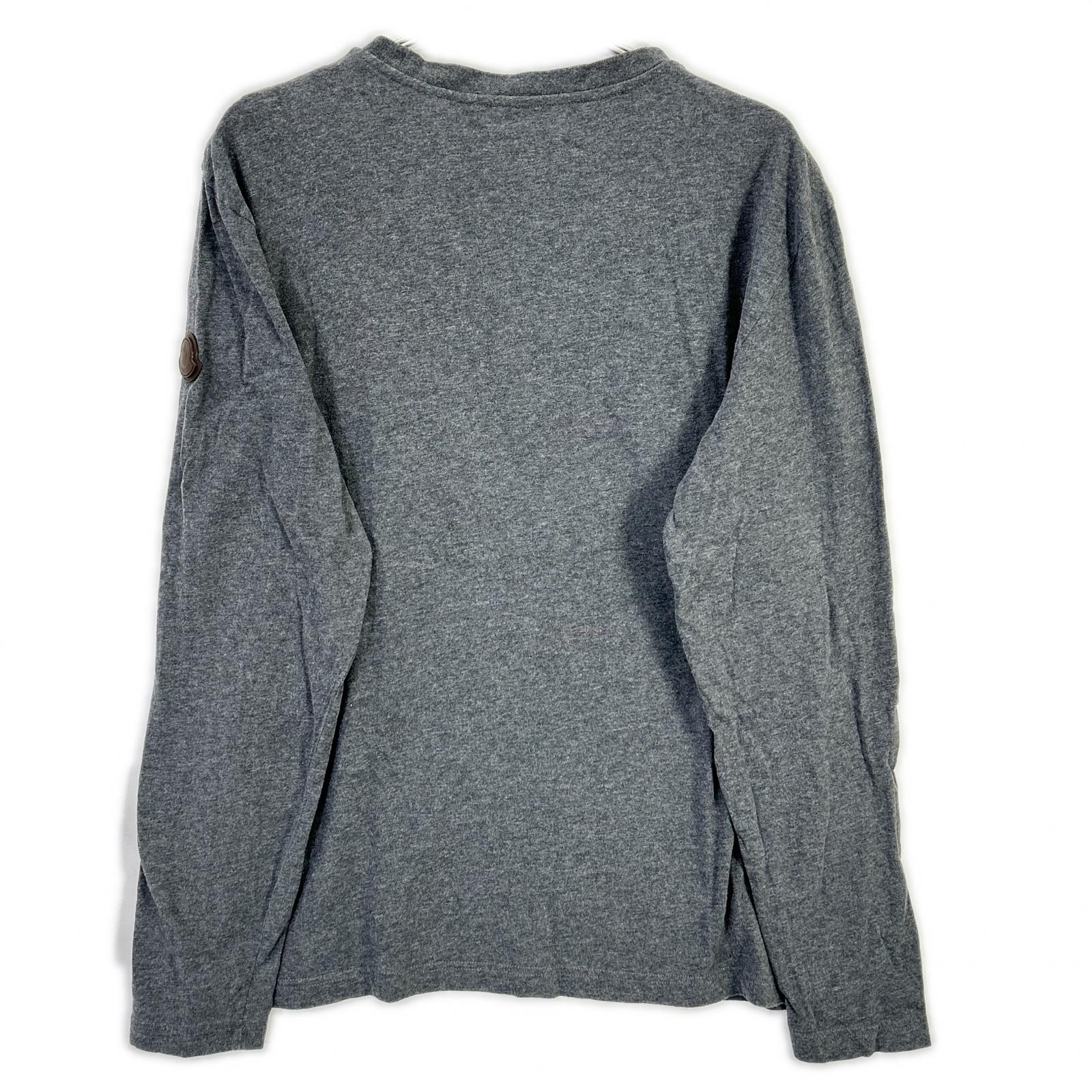 MONCLER モンクレール 24年製 グレー LS TSHIRT レザ-パッチ ロゴプリント長袖カットソー トップス