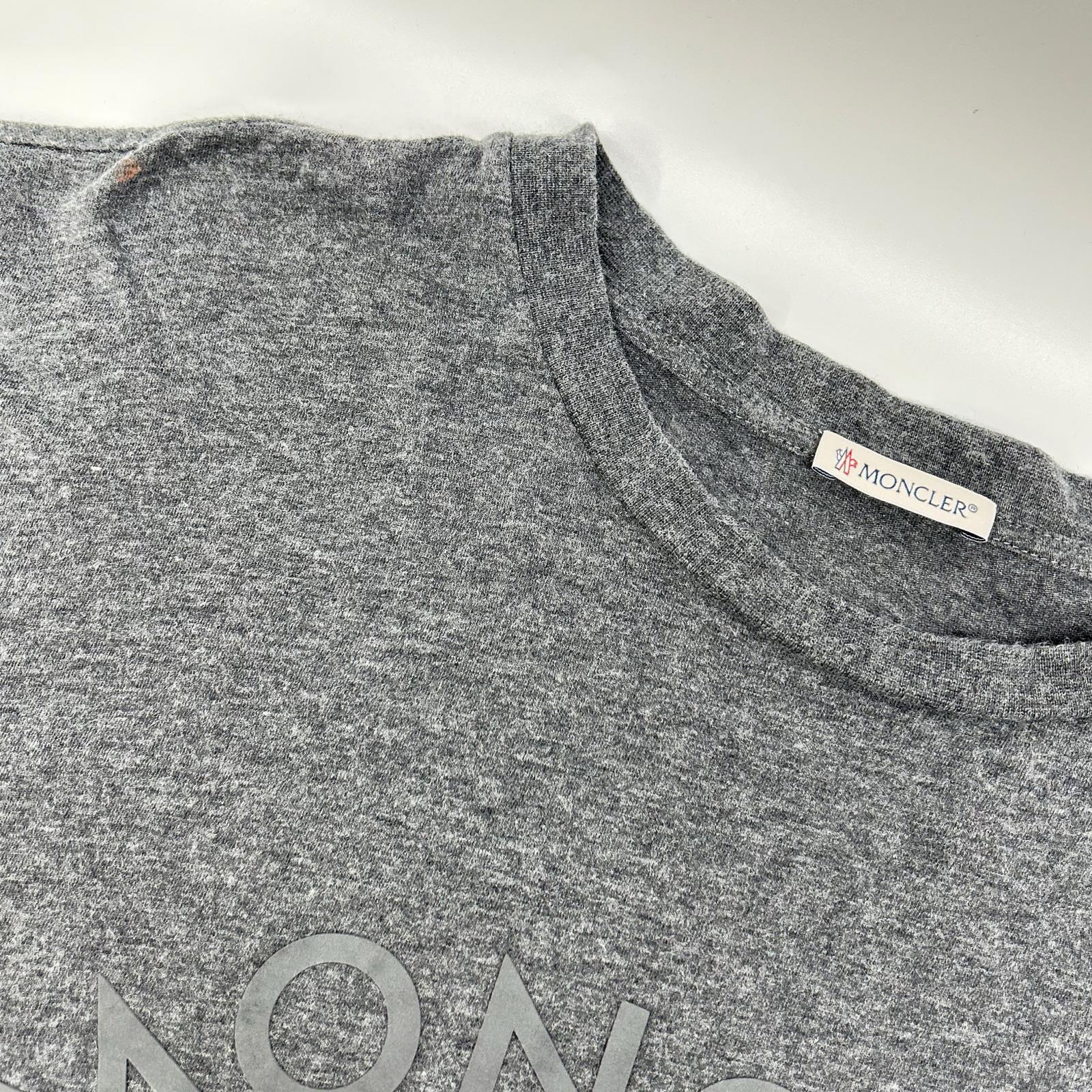 MONCLER モンクレール 24年製 グレー LS TSHIRT レザ-パッチ ロゴプリント長袖カットソー トップス
