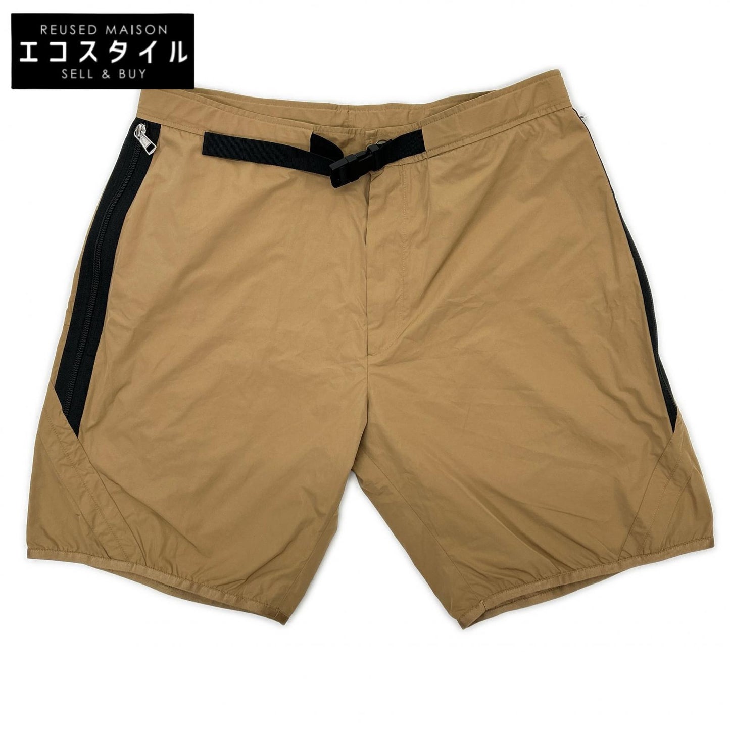 MONCLER モンクレール 20年製 ブラウン PANTALONE BERMUDA ナイロン ラバーロゴ サイドジップショートパンツ ボトムス