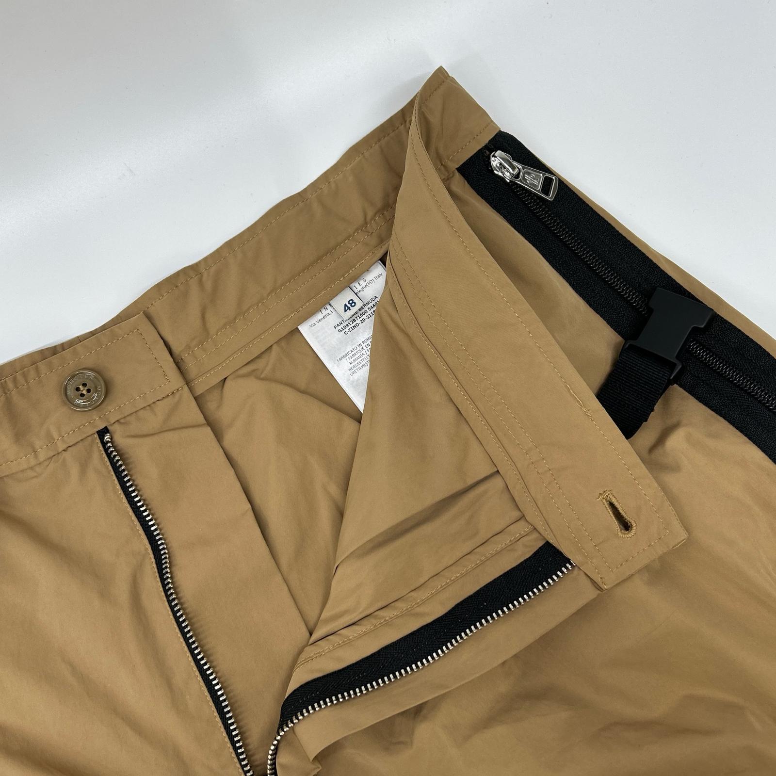 MONCLER モンクレール 20年製 ブラウン PANTALONE BERMUDA ナイロン ラバーロゴ サイドジップショートパンツ ボトムス