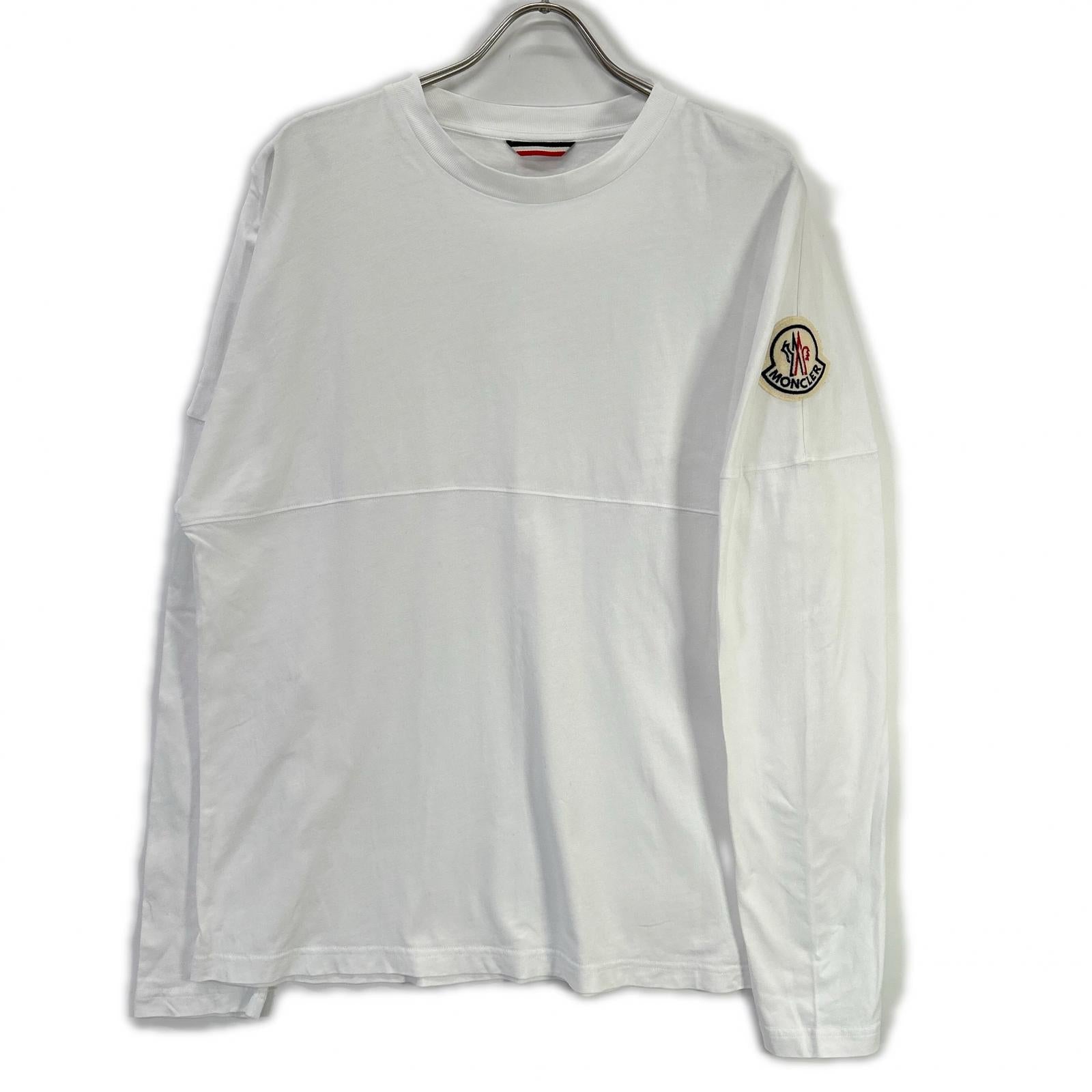 MONCLER モンクレール ホワイト MAGLIA T-SHIRT M/LUNGA ビックワッペン長袖カットソー トップス