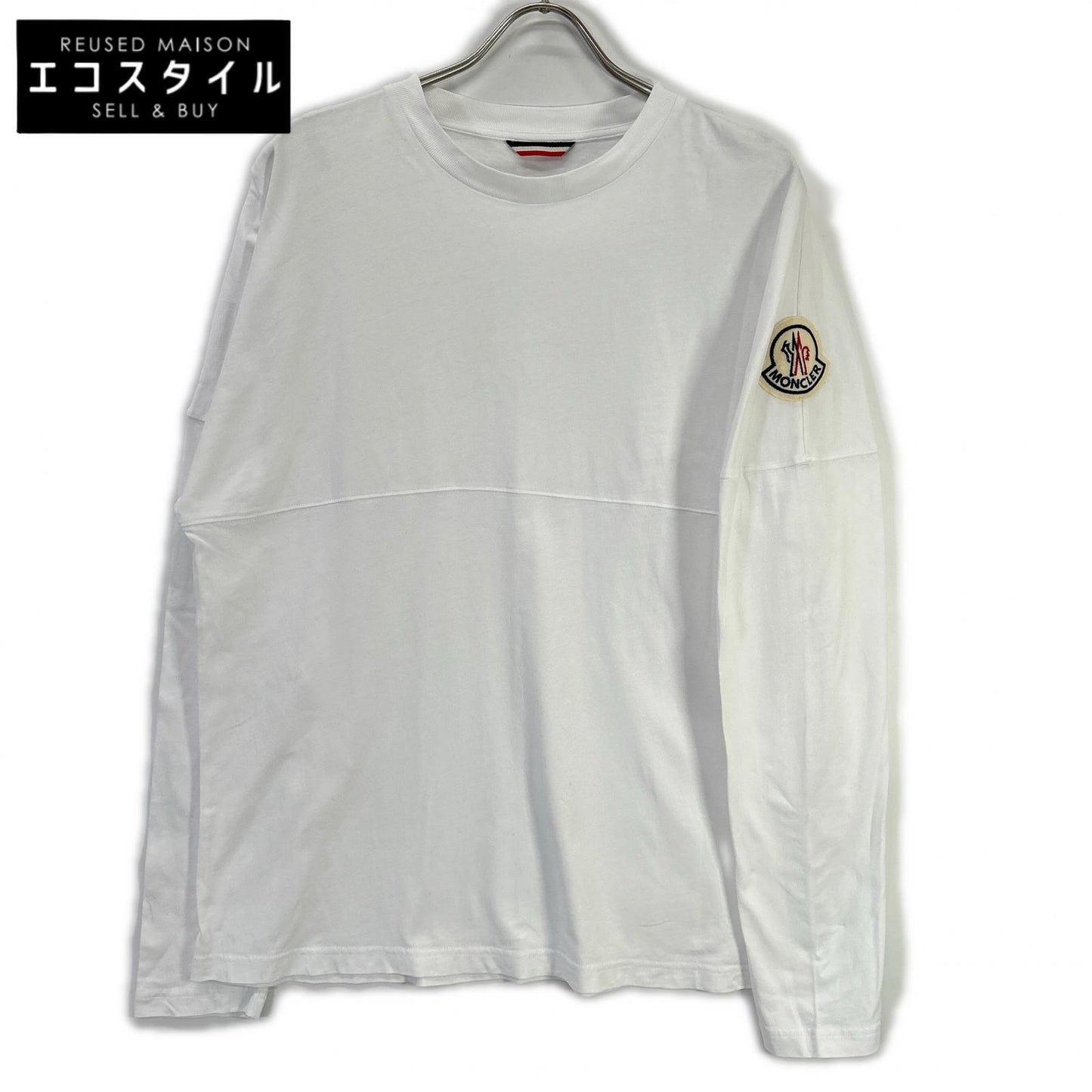 MONCLER モンクレール ホワイト MAGLIA T-SHIRT M/LUNGA ビックワッペン長袖カットソー トップス