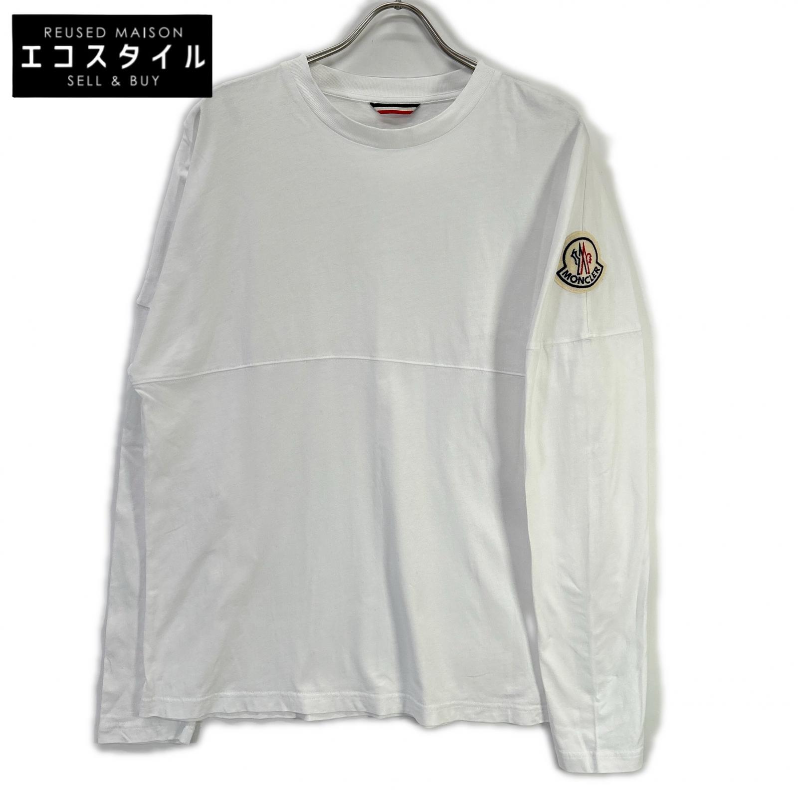 MONCLER モンクレール ホワイト MAGLIA T-SHIRT M/LUNGA ビックワッペン長袖カットソー トップス
