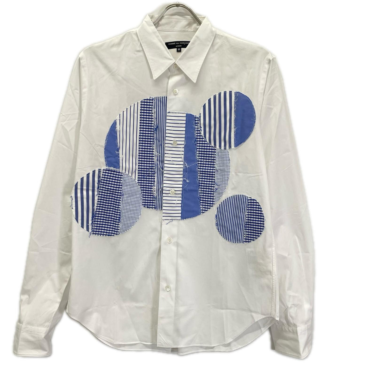 COMMEdesGARCONS HOMME コムデギャルソンオム HQ-B011 ホワイト×ブルー コットン サークルパッチワーク ロングスリーブボタンシャツ トップス