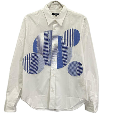 COMMEdesGARCONS HOMME コムデギャルソンオム HQ-B011 ホワイト×ブルー コットン サークルパッチワーク ロングスリーブボタンシャツ トップス