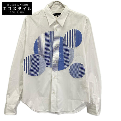 COMMEdesGARCONS HOMME コムデギャルソンオム HQ-B011 ホワイト×ブルー コットン サークルパッチワーク ロングスリーブボタンシャツ トップス