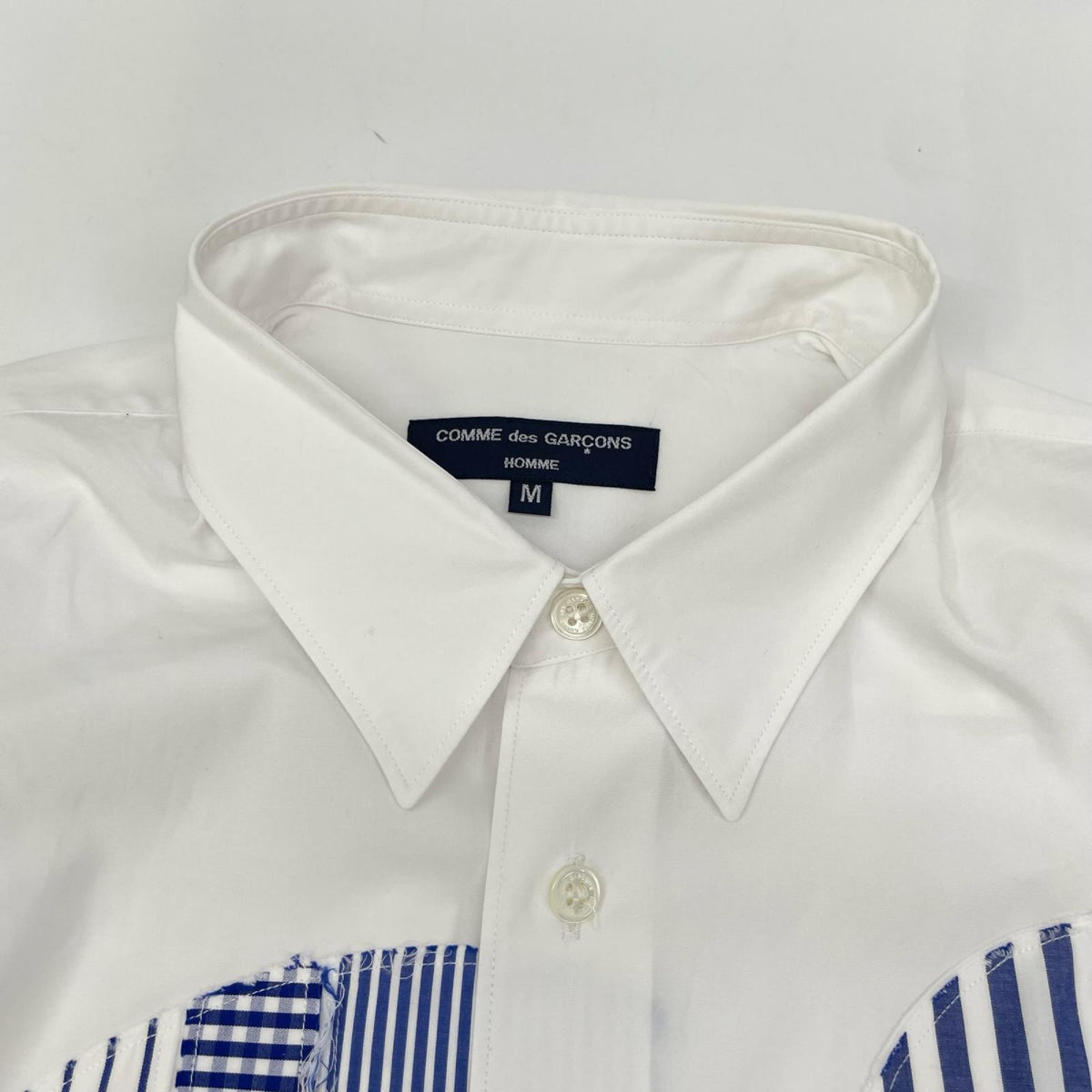 COMMEdesGARCONS HOMME コムデギャルソンオム HQ-B011 ホワイト×ブルー コットン サークルパッチワーク ロングスリーブボタンシャツ トップス