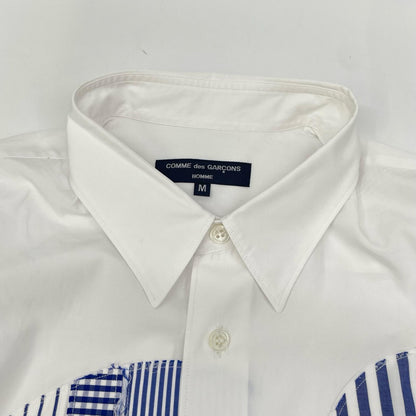 COMMEdesGARCONS HOMME コムデギャルソンオム HQ-B011 ホワイト×ブルー コットン サークルパッチワーク ロングスリーブボタンシャツ トップス