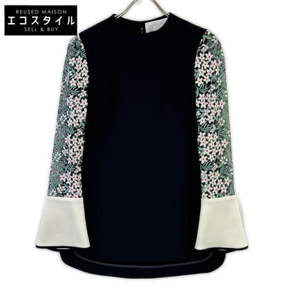 Mame Kurogouchi マメクロゴウチ MM23PS-SH736 ブラック×ホワイト Floral Lace-Sleeve Classic Top/フローラルレースシュリーブ クラシックトップ トップス