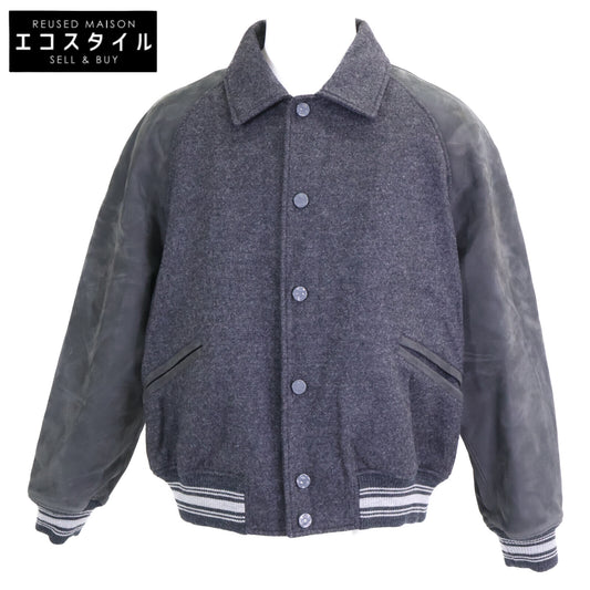LOUIS VUITTON Louis Vuitton [Excellent condition/Officially sold in Japan] HHL98EAGY Virgil Abloh wool varsity jacket with leather sleeves and Africa-continent sequins