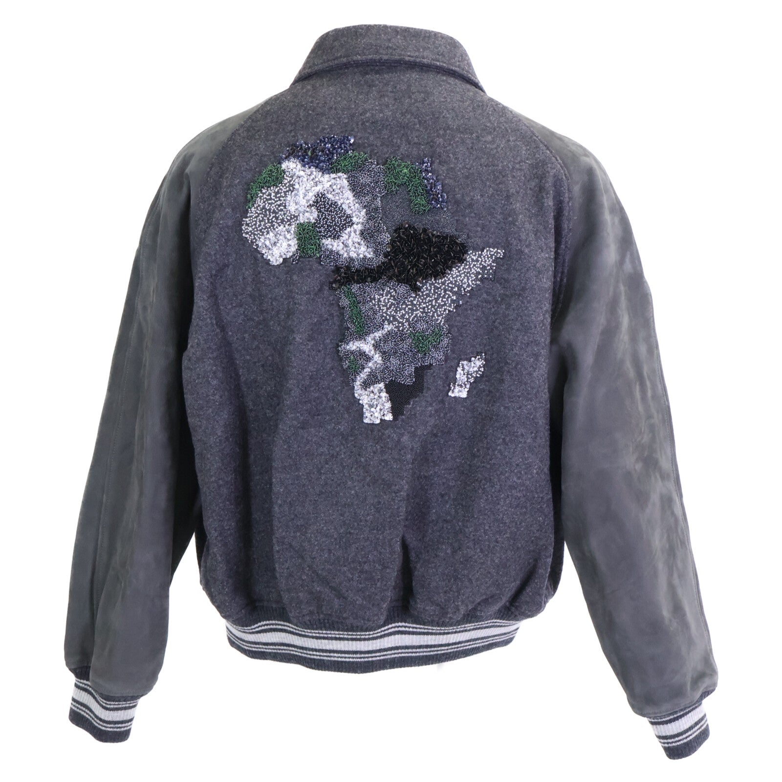 LOUIS VUITTON ルイヴィトン 【美品/国内正規】HHL98EAGY ヴァージル アブロー アームレザー切替 ウール アフリカ大陸スパンコール バーシティジャケット ジャケット